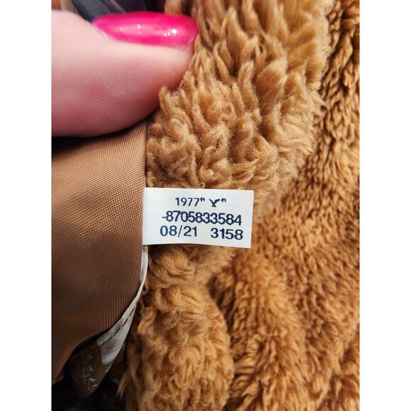 American Eagle Reversible Puffer Jacket Brown Teddy Sherpa Floral - Picture 6 of 12